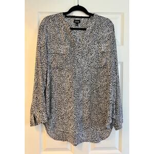 a.n.a Animal Print Button-Down Tunic Blouse – Size XL